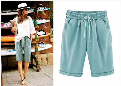 Plus Größe Solid Farbe Elastische Taille Lose Cropped Shorts
