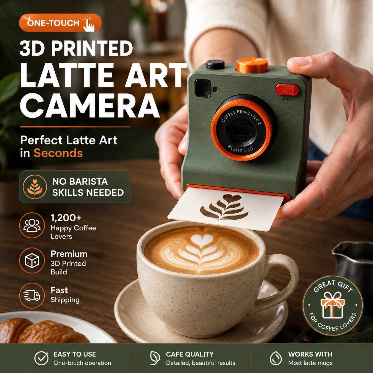 One-Touch Latte Art Kamera – 3D-Kaffee-Schablonen-Set für kreative Getränkedesigns