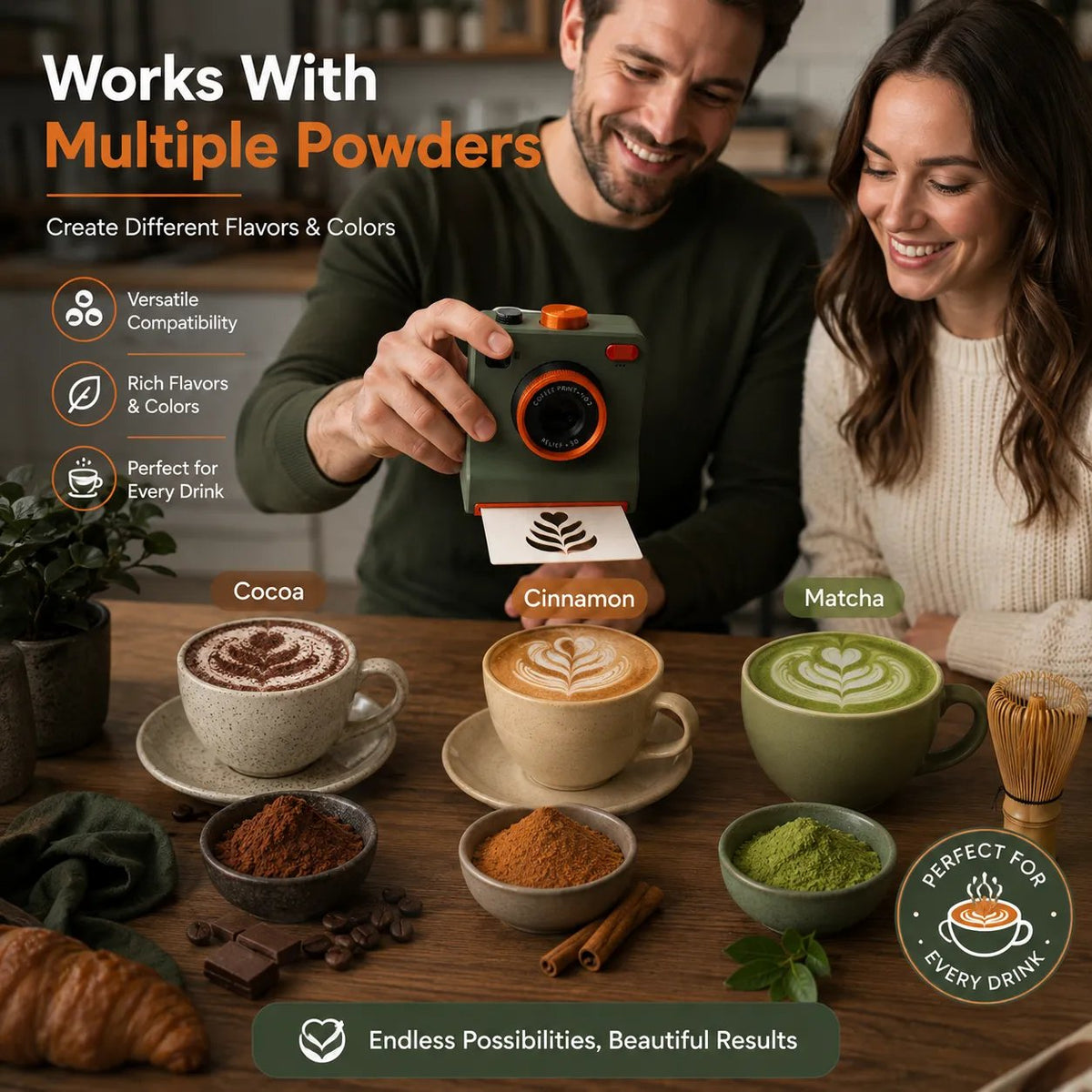 ☕📸 One-Touch-Latte-Art-Kamera – 3D-Kaffee-Schablonen-Drucker-Set für individuelle Getränkedesigns ✨