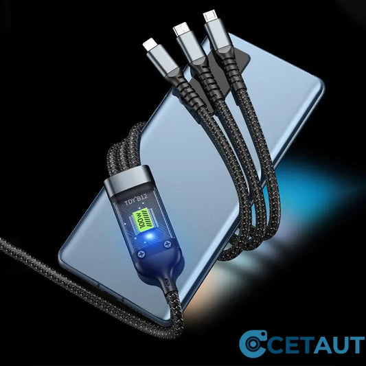 📱100W Transparentes, leuchtendes 3-in-1-Datenkabel mit superschneller Aufladung