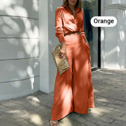 Elegantes zweiteiliges Set: langärmliges Oberteil mit Bündchen und Hose mit hoher Taille