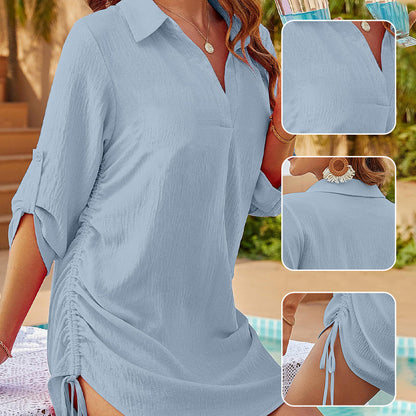 🌞Frühlingserwachen: 50% Rabatt!👗 Damen Badeanzug-Überwurf mit V-Ausschnitt & Kordelzug – Leicht & atmungsaktiv