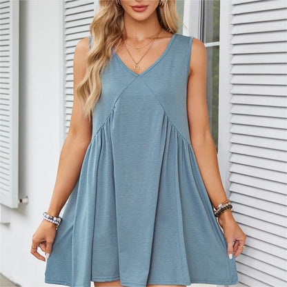 🌞Frühlingserwachen: 50% Rabatt!🔥Luftiges Sommerkleid: Bequemes V-Ausschnitt Hängerchen mit lockerer Raffung