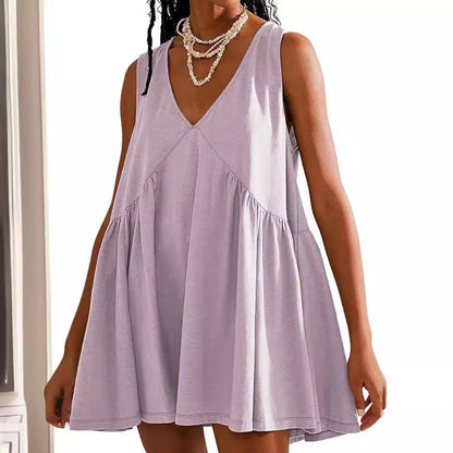 🌞Frühlingserwachen: 50% Rabatt!🔥Luftiges Sommerkleid: Bequemes V-Ausschnitt Hängerchen mit lockerer Raffung