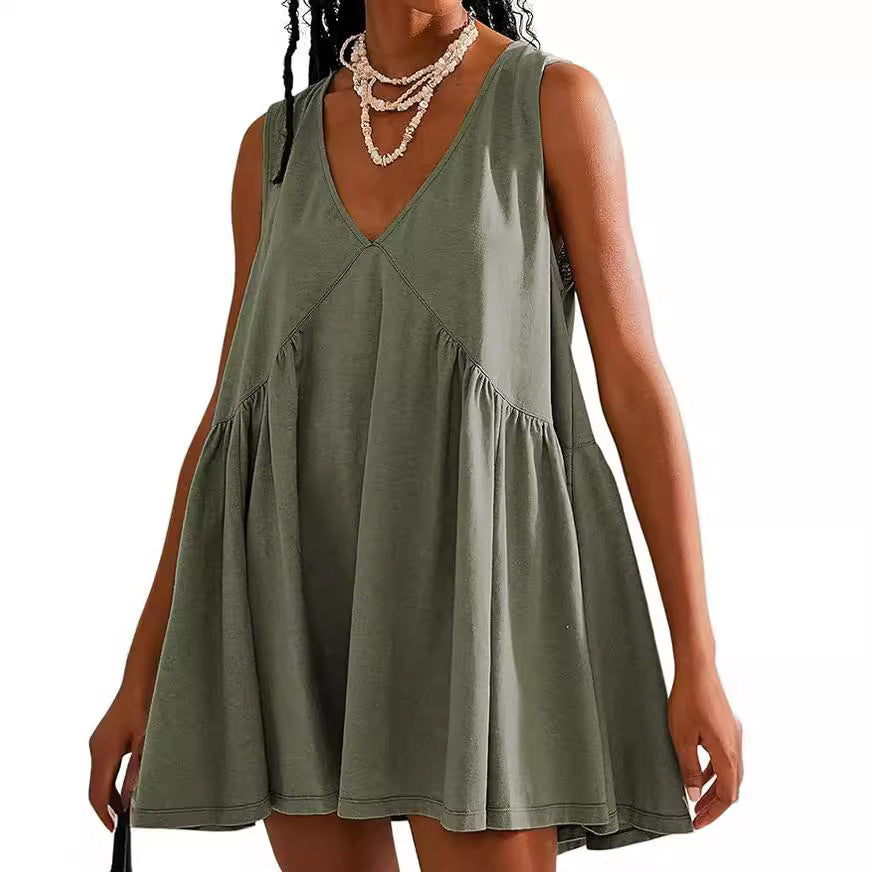 🌞Frühlingserwachen: 50% Rabatt!🔥Luftiges Sommerkleid: Bequemes V-Ausschnitt Hängerchen mit lockerer Raffung