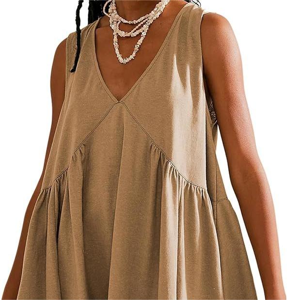 🌞Frühlingserwachen: 50% Rabatt!🔥Luftiges Sommerkleid: Bequemes V-Ausschnitt Hängerchen mit lockerer Raffung