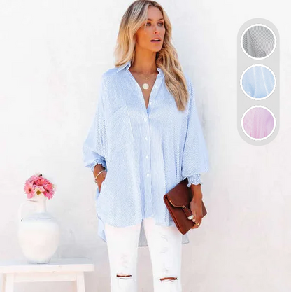 🌞Frühlingserwachen: 50% Rabatt!🌸Oversized Streifenhemd "Smock-Chic" – Luftiger Boyfriend-Style mit gesmokten Manschetten