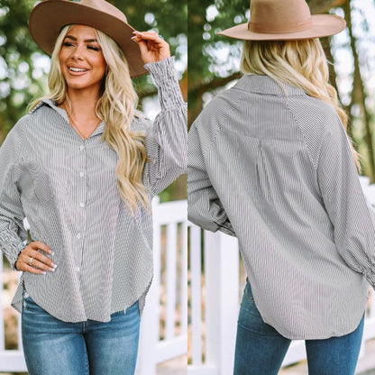 🌞Frühlingserwachen: 50% Rabatt!🌸Oversized Streifenhemd "Smock-Chic" – Luftiger Boyfriend-Style mit gesmokten Manschetten