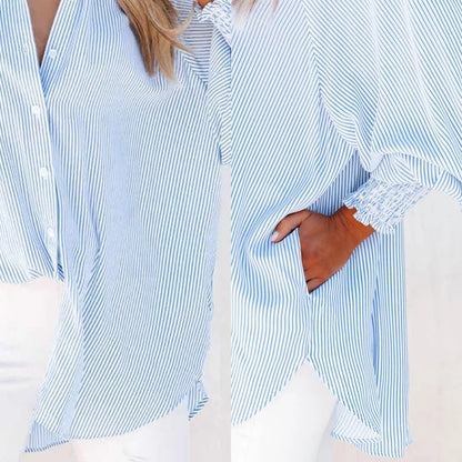 🌞Frühlingserwachen: 50% Rabatt!🌸Oversized Streifenhemd "Smock-Chic" – Luftiger Boyfriend-Style mit gesmokten Manschetten