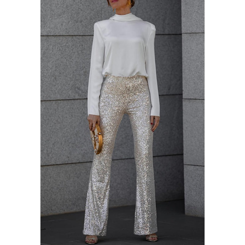 Geheimnis der Eleganz Satin Rücken Kette Cowl Neck Drapierte Bluse