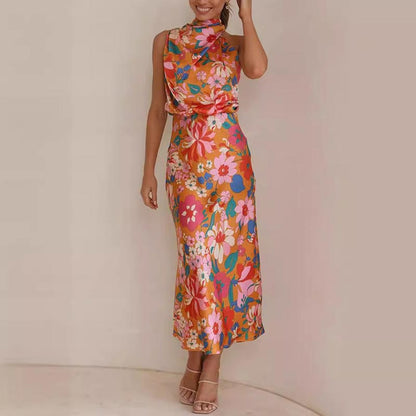 ✨Bis zu 61% RABATT✨Love In The Garden Floral Halter Neck Elastische Taille Maxi Kleid