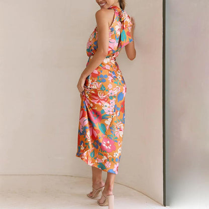 ✨Bis zu 61% RABATT✨Love In The Garden Floral Halter Neck Elastische Taille Maxi Kleid