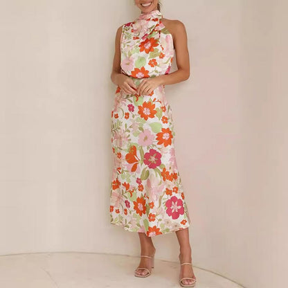 ✨Bis zu 61% RABATT✨Love In The Garden Floral Halter Neck Elastische Taille Maxi Kleid