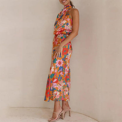 ✨Bis zu 61% RABATT✨Love In The Garden Floral Halter Neck Elastische Taille Maxi Kleid