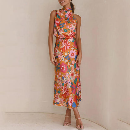 ✨Bis zu 61% RABATT✨Love In The Garden Floral Halter Neck Elastische Taille Maxi Kleid