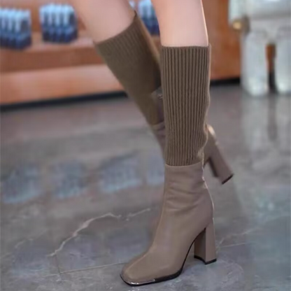 ✨SCHNÄPPCHEN 49% - Modische Stretch-Strickstiefel mit hohem Blockabsatz für Damen