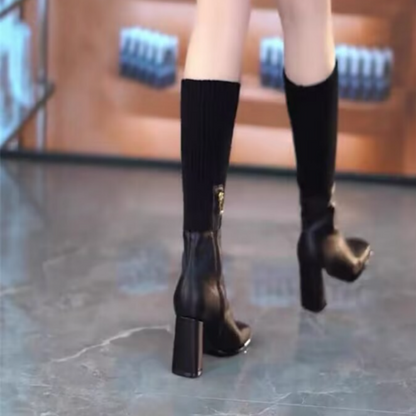 ✨SCHNÄPPCHEN 49% - Modische Stretch-Strickstiefel mit hohem Blockabsatz für Damen