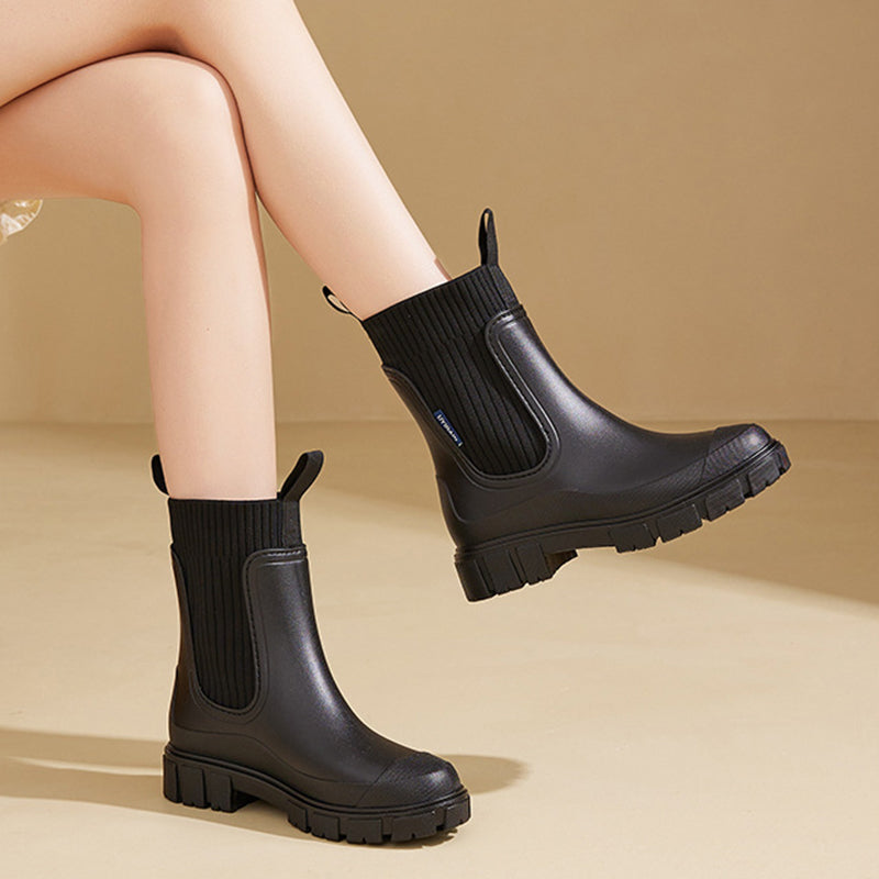 🔥👢Wasserdichte, rutschfeste Stiefel mit dicker Sohle und halbhoher Wadenlänge