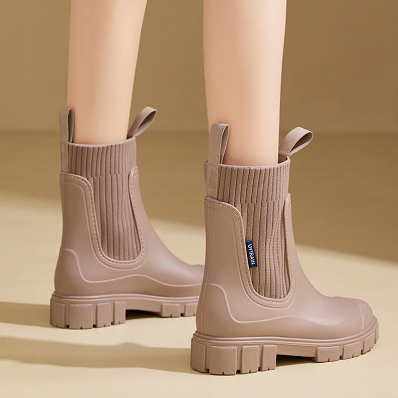 🔥👢Wasserdichte, rutschfeste Stiefel mit dicker Sohle und halbhoher Wadenlänge