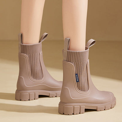 🔥👢Wasserdichte, rutschfeste Stiefel mit dicker Sohle und halbhoher Wadenlänge