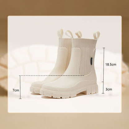🔥👢Wasserdichte, rutschfeste Stiefel mit dicker Sohle und halbhoher Wadenlänge