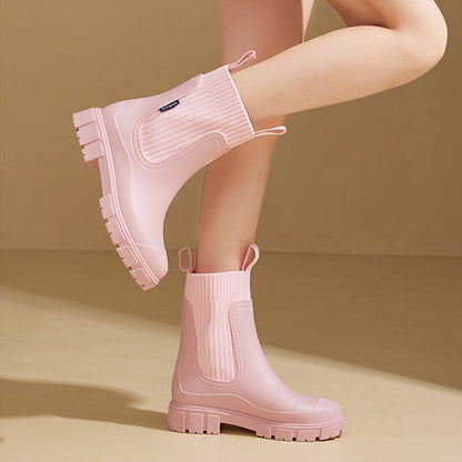 Wasserdichte rutschfeste mittelhohe Stiefel mit dicker Sohle