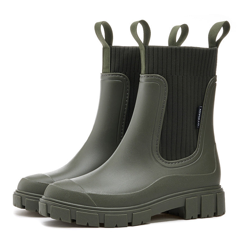 🔥👢Wasserdichte, rutschfeste Stiefel mit dicker Sohle und halbhoher Wadenlänge