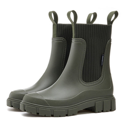 🔥👢Wasserdichte, rutschfeste Stiefel mit dicker Sohle und halbhoher Wadenlänge