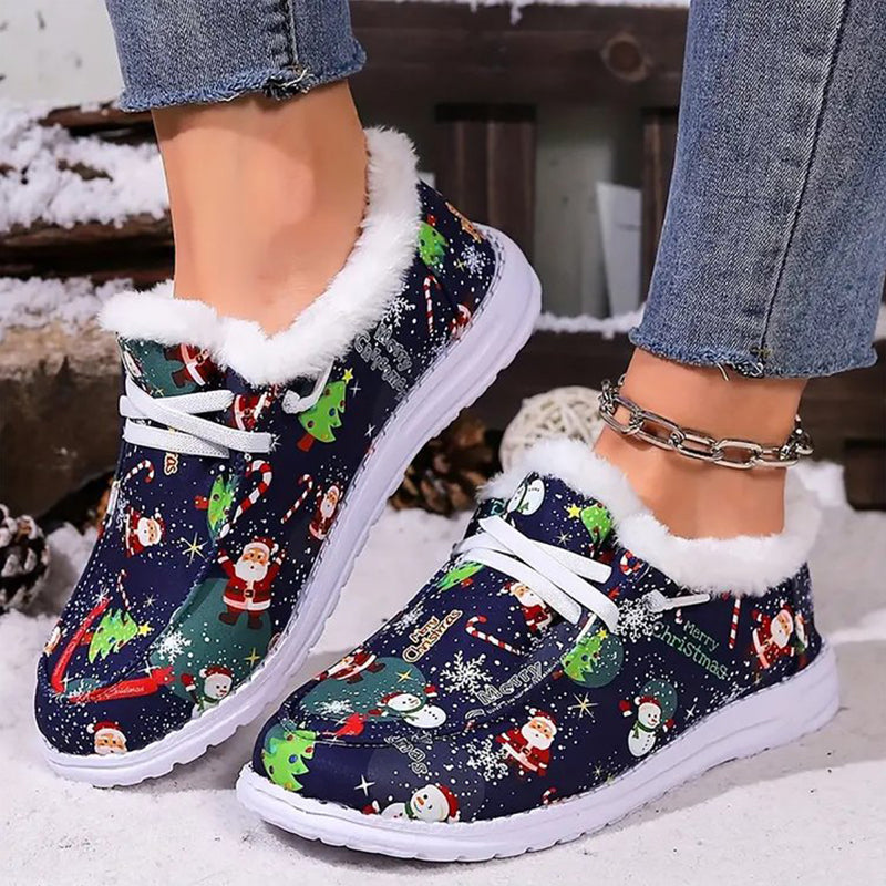 Damen dicke warme gedruckte flache Schuhe