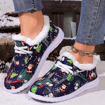 Damen dicke warme gedruckte flache Schuhe