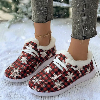 Damen dicke warme gedruckte flache Schuhe