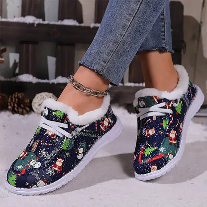 Damen dicke warme gedruckte flache Schuhe