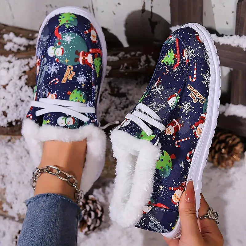 Damen dicke warme gedruckte flache Schuhe