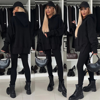 🎅Weihnachtsvorverkauf🎁 Oversize-Hoodie und Leggings-Set für Damen
