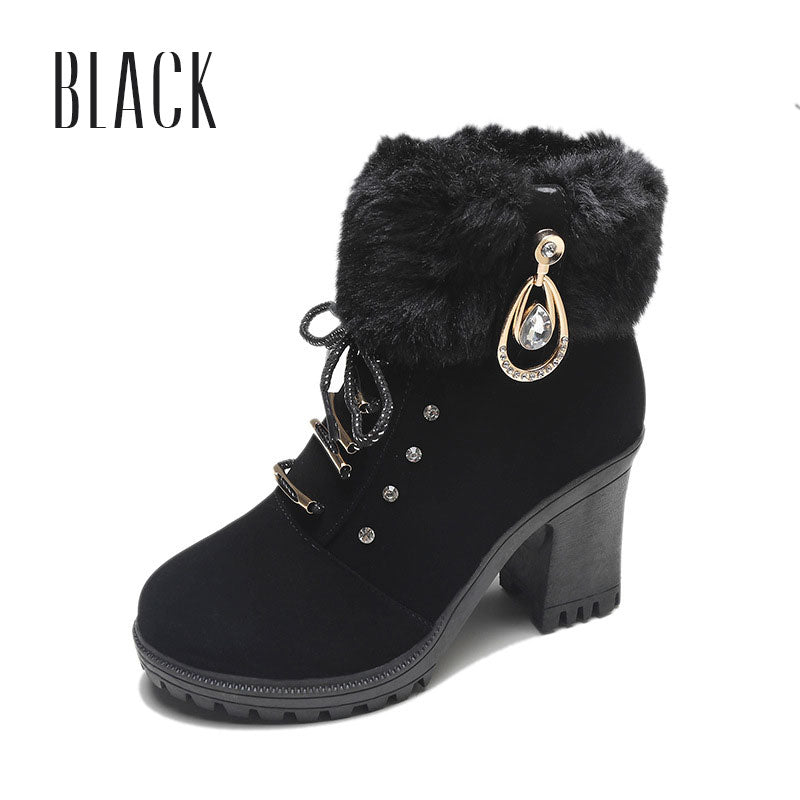🍁Herbst-/Winter-Sonderangebot: 49% Rabatt🍂Damen Stiefeletten mit Plüsch-Reißverschluss und dickem Absatz