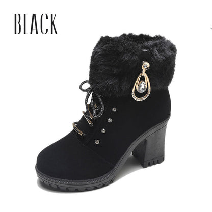 🍁Herbst-/Winter-Sonderangebot: 49% Rabatt🍂Damen Stiefeletten mit Plüsch-Reißverschluss und dickem Absatz