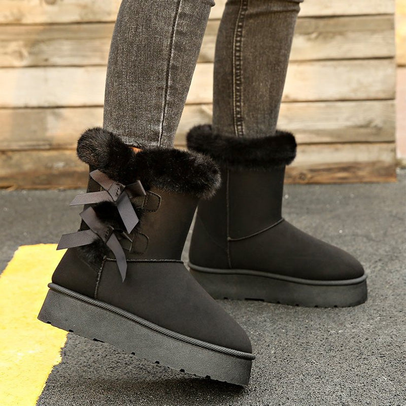 Damen Plüsch Schleife Klassischer Absatz Schneestiefel