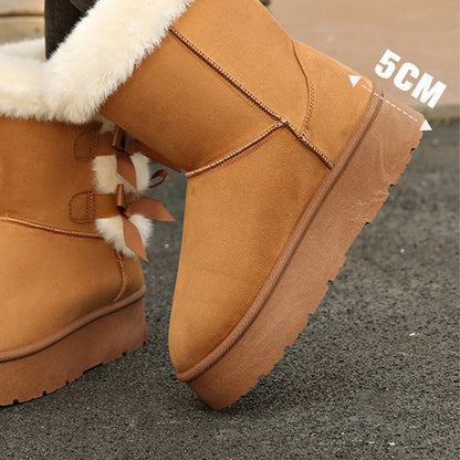 Damen Plüsch Schleife Klassischer Absatz Schneestiefel