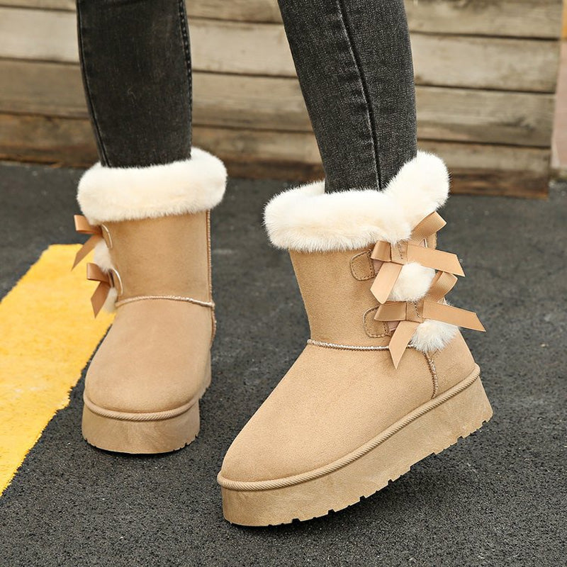 Damen Plüsch Schleife Klassischer Absatz Schneestiefel