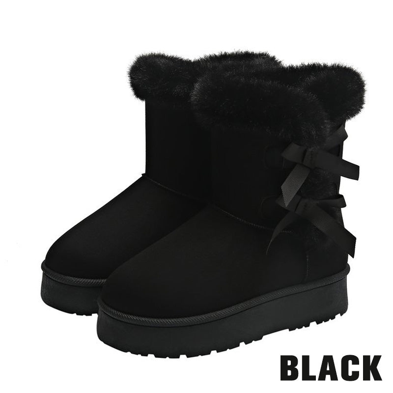 Damen Plüsch Schleife Klassischer Absatz Schneestiefel
