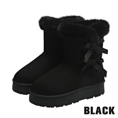 Damen Plüsch Schleife Klassischer Absatz Schneestiefel