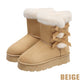 Damen Plüsch Schleife Klassischer Absatz Schneestiefel
