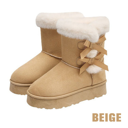 Damen Plüsch Schleife Klassischer Absatz Schneestiefel