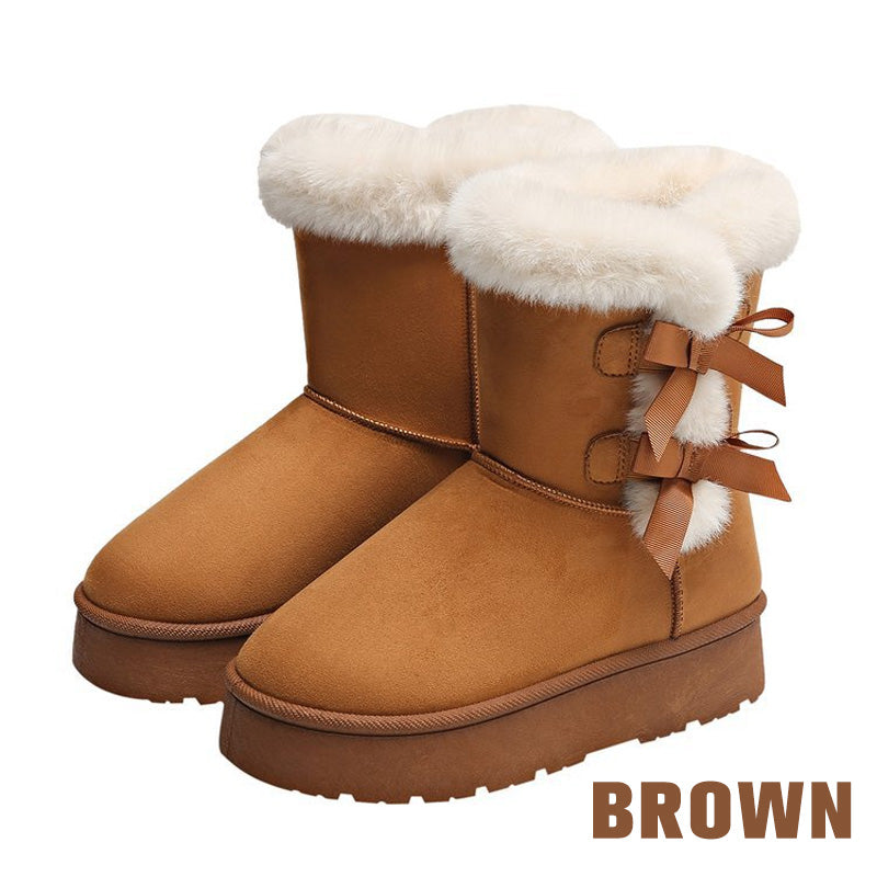 Damen Plüsch Schleife Klassischer Absatz Schneestiefel