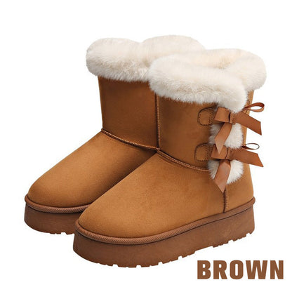 Damen Plüsch Schleife Klassischer Absatz Schneestiefel