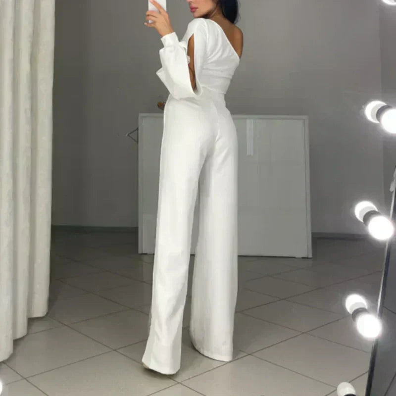 ✨👠Damen One Shoulder Glitter Mesh Flared Jumpsuit🖤 Mode Party Essential, funkeln und glänzen, ziehen Sie die Aufmerksamkeit auf sich!
