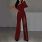 ✨👠Damen One Shoulder Glitter Mesh Flared Jumpsuit🖤 Mode Party Essential, funkeln und glänzen, ziehen Sie die Aufmerksamkeit auf sich!