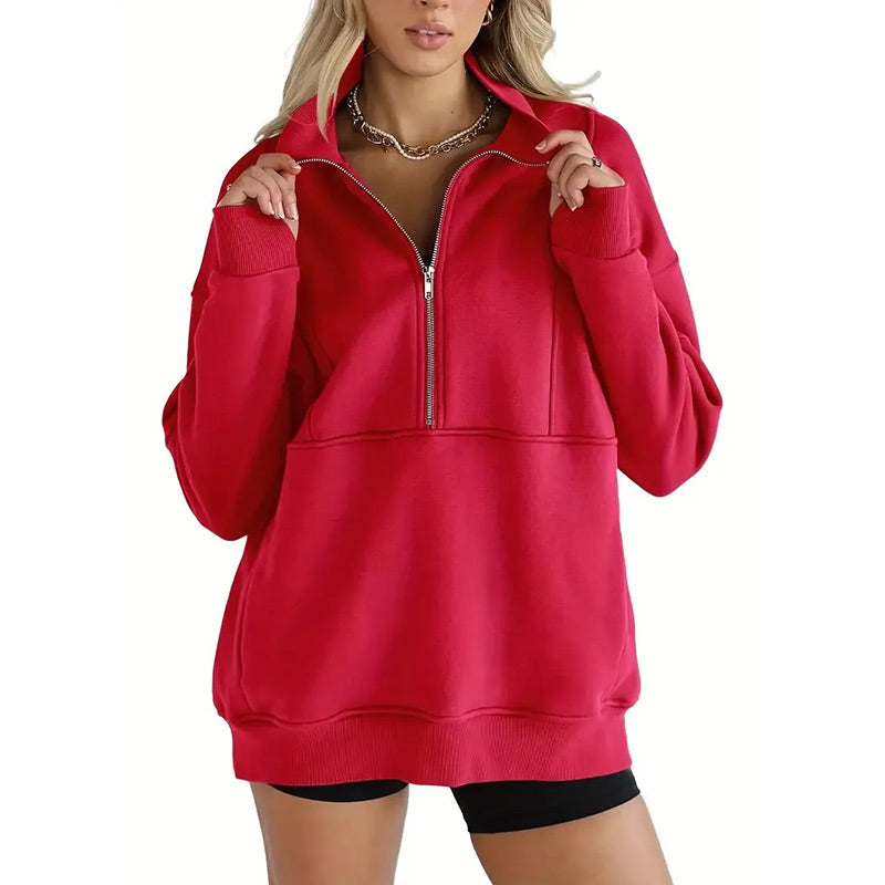 🍂🍁Herbstschlussverkauf 49 % RABATT💖 Lässige Revers-Oberteile mit halbem Reißverschluss für Damen