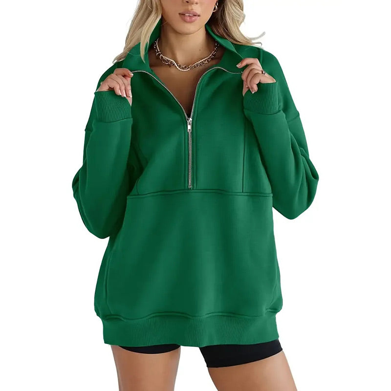 🍂🍁Herbstschlussverkauf 49 % RABATT💖 Lässige Revers-Oberteile mit halbem Reißverschluss für Damen