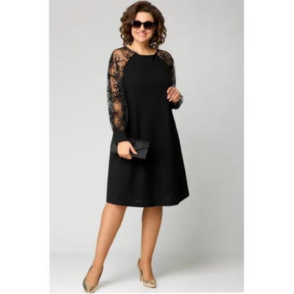 🌞Frühlingserwachen: 50% Rabatt!!👗 Damen Spitzen-Patchwork-Kleid: Langärmelig & Knielang – Elegant für Tag & Abend